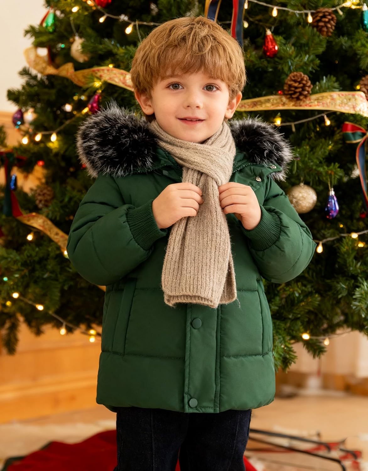 Enlifety 1-6T Toddler Jacket Boys Girls Winter Coats with Removable Fur Hood Kids Thicken Outerwear - Image 2