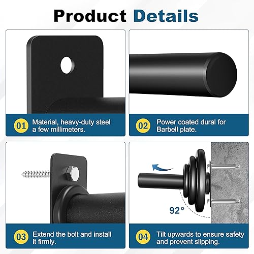 Miniatura 4 de EVERYMATE Weight Plate Rack, Wall Mount Weight Plate Holder for Bumper Plates, Max Weight Capacity 330 lb, Home Gym Organizer