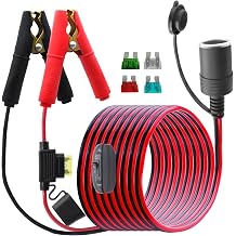 Battery Alligator Clip to Cigarette Lighter Female Cable with Switch and 20A Fuse,14AWG 12V-24V Battery Alligator Clips Booster Jumper Cable,for Car, Lawnmowers, Inverter with Switch,3M