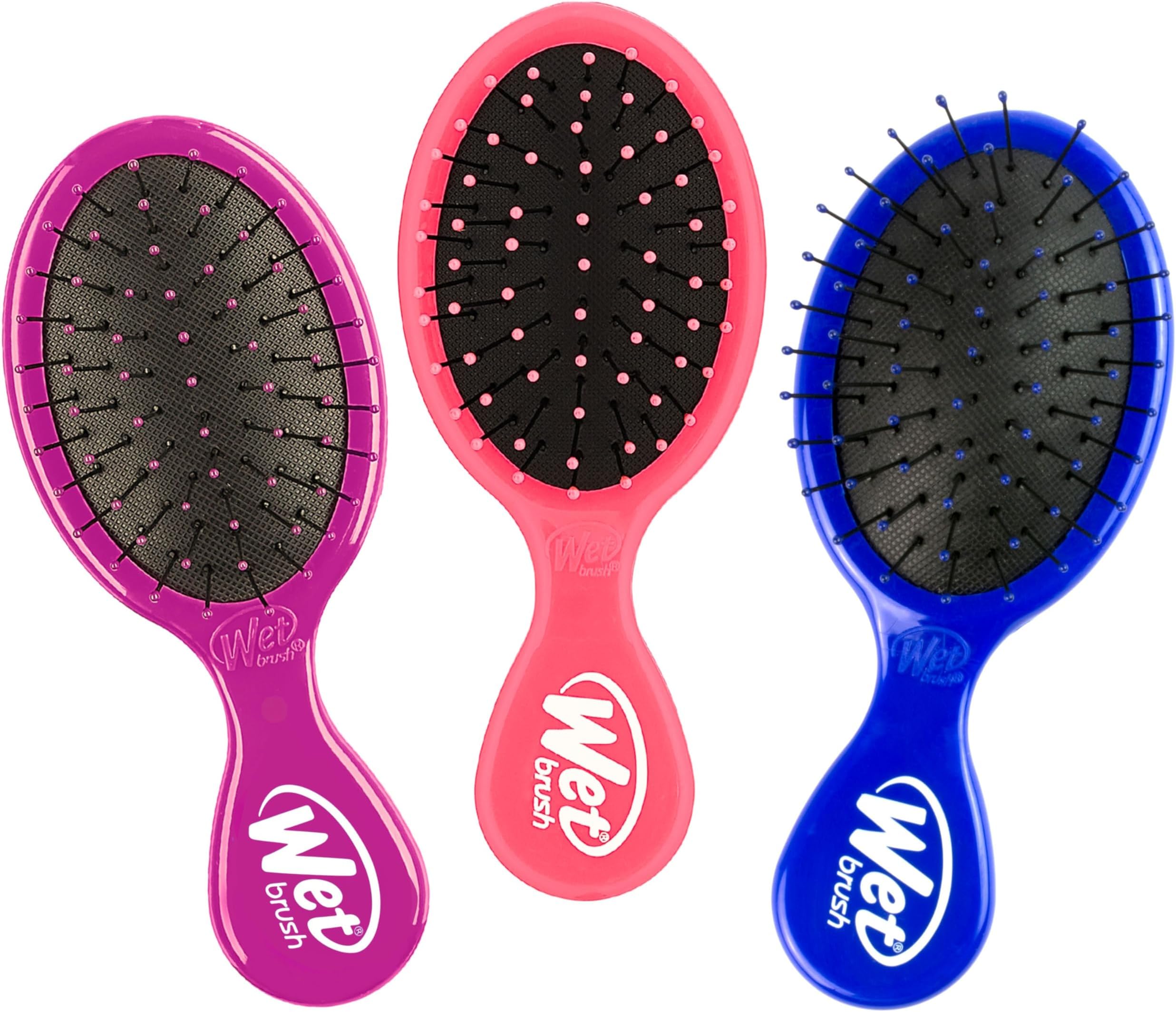 Squirt Detangling Brush, 3 Ct, Pink, Purple & Blue, Mini Detangler, No Tangle Ultra-Soft IntelliFlex Bristles, Wet & Dry Styling Hairbrush for Women & Men, All Hair Types