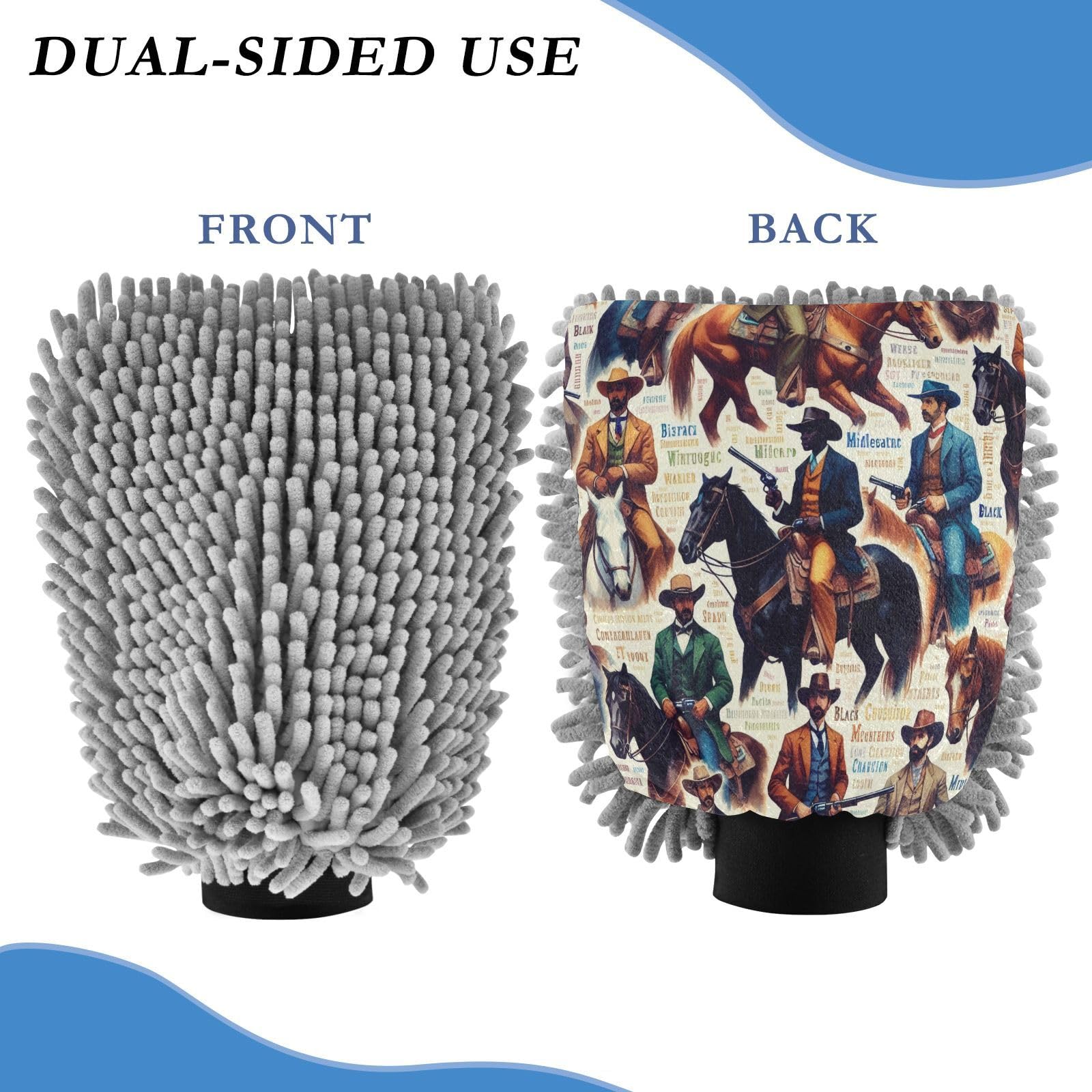 Flradish 2 Pack Cowboys Car Wash Mitt Chenille Microfiber Lint-Free Scratch Free Ultra-Soft Absorbent Car Wash Mitt 10.2x7.09 Inch