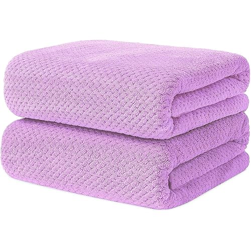 2 Pack Bath Towel Set, Waffle Bath Towel Set, Microfiber Super Soft Highly Absorbent, Sturdy Quick Drying Towels for Bathroom, Gym, Sports, Yoga (2 Piece 27" x 55", 2Purple)