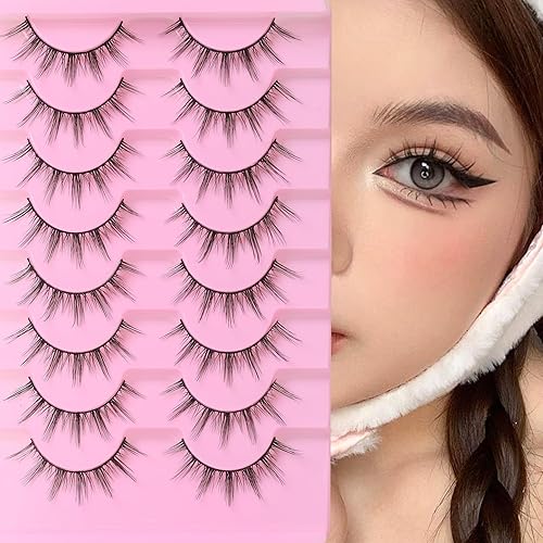 Miniatura 8 de Ahrikiss S Pestañas de aspecto natural pestañas de visón sintético esponjosas con banda transparente paquete de 8 pares de pestañas suaves y ligeras