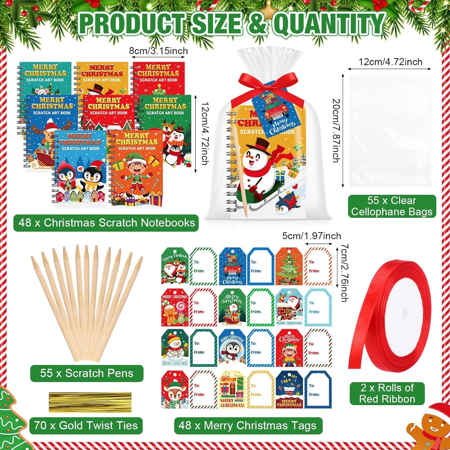 Funrous 48 Pack Christmas Party Favors Xmas Scratch Crafts Gifts Christmas Rainbow Scratch Art Notebooks Bulk Stocking Stuffers Coloring Books for Xmas Gift Birthday Party Activities Supplies