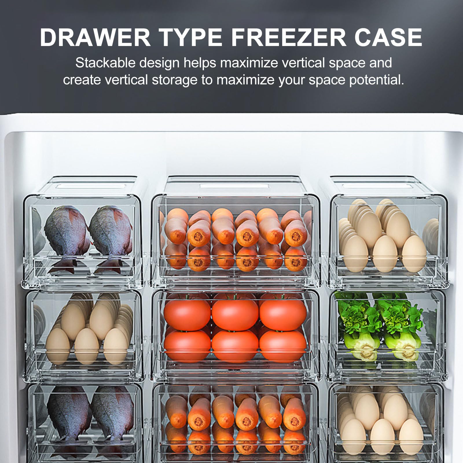 VALICLUD Caja Organizadora para Cocina Diseño Apilable y Cajón Extraíble de Plástico Blanco para Refrigerador Doméstico, Almacenamiento Práctico de Alimentos y Frutas
