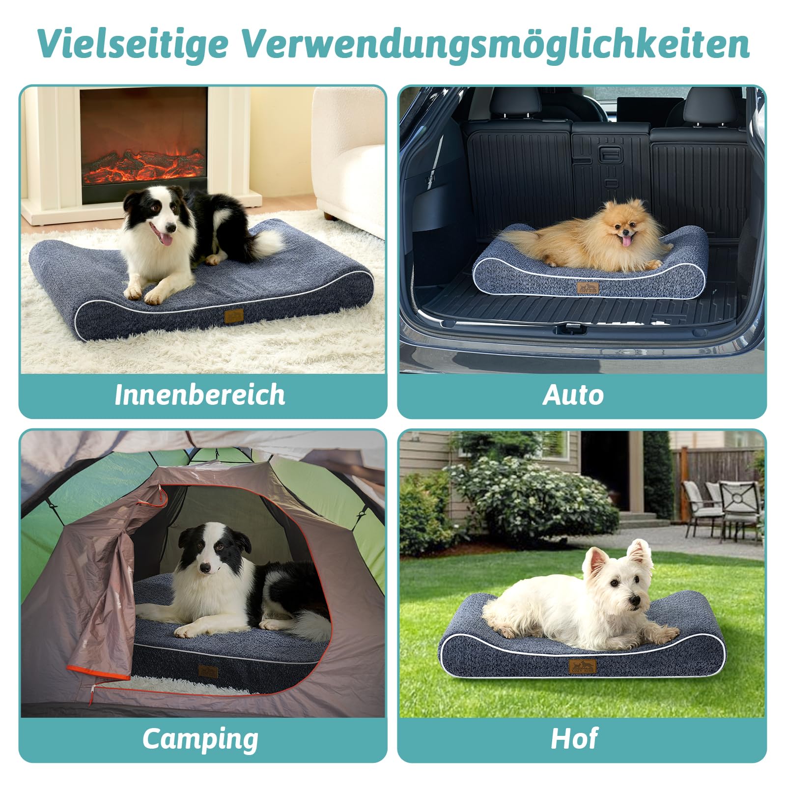 COZY KISS Orthopädisches Hundebett für Große Hunde mit Erhöhtem Rand, 114x76x15cm, als Waschbare Hundematte mit Verstärktem Komfortschaum und als Wasserdichtes, Rutschfestes Hundekissen, Blau
