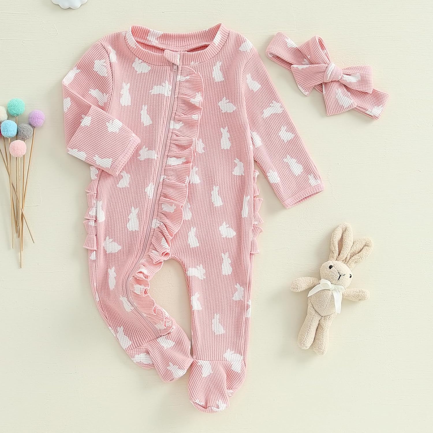 Valentines Baby Girl Outfit Bowknot Heart Footie Romper Long Sleeve Onesie Newborn Christmas Easter Clothes - Image 2