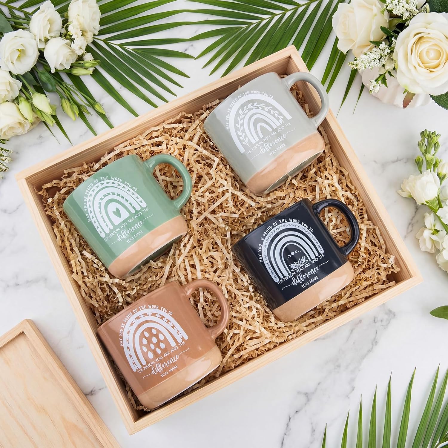 Didaey 4 Pcs Thank You Mugs 12.85 oz Teacher Appreciation Gifts Ceramic Inspirational Teacher Mugs Mothers Day Bulk Gifts for Coworkers Employee Nurse Week Work Team Office Supplies