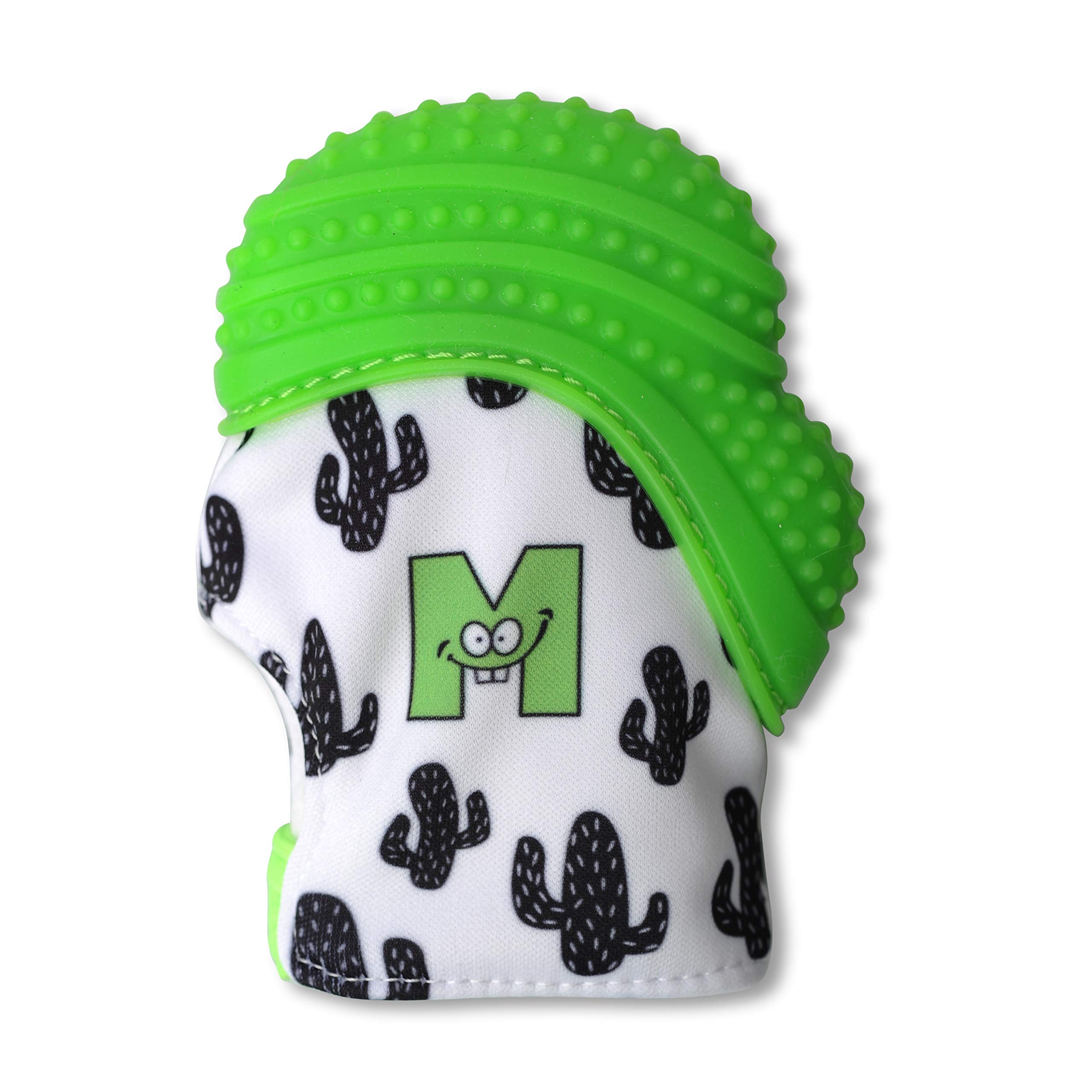 Malarkey Kids Munch Mitt Teething Mitten - The Original Mom-Invented Silicone Teether Mitten with Travel Bag – Ideal Teething Toys - Green Cactus