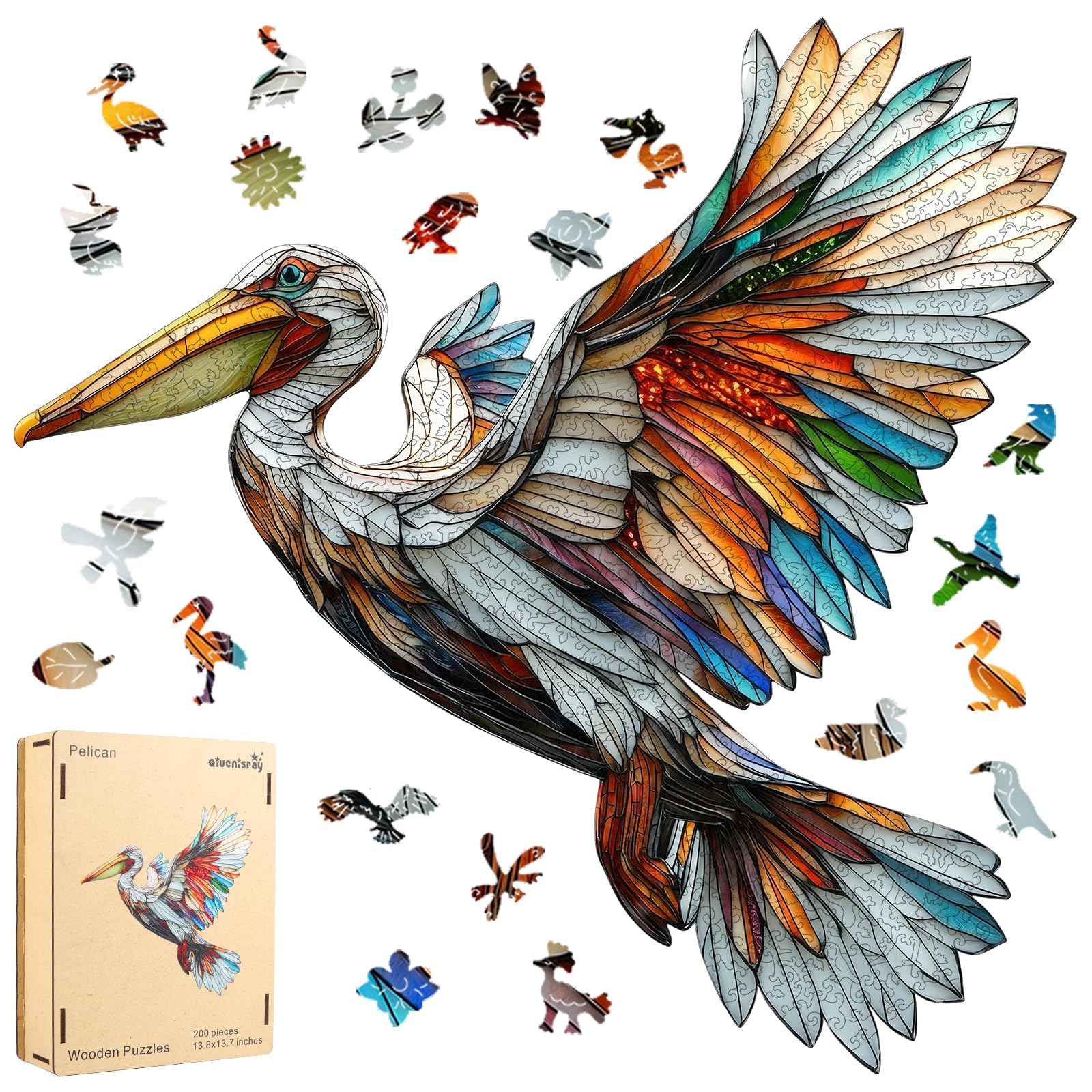 Qiuenisray Wooden Puzzles for Adults 500 Pieces, Pelican Jigsaw Puzzles, FSC Certified Wall Decor, Unique Animal Shape Puzzles Pieces, Bird Wood
