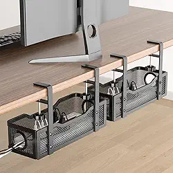 2 pacotes de bandeja de gerenciamento de cabos sob a mesa, caixa de gerenciamento de cabos sem broca com braçadeira para organização de fios, organizador de cabos para escritório, casa - sem danos à