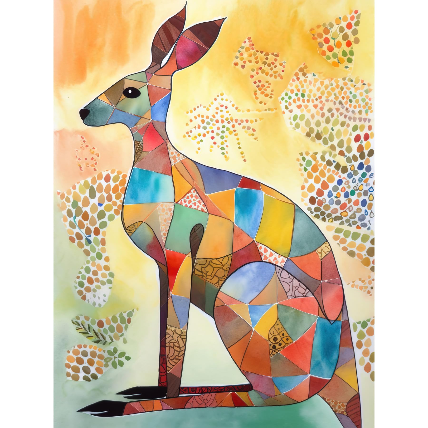 Artery8 Multicoloured Kangaroo Folk Art Watercolour Painting Extra Large XL Wall Art Poster Print