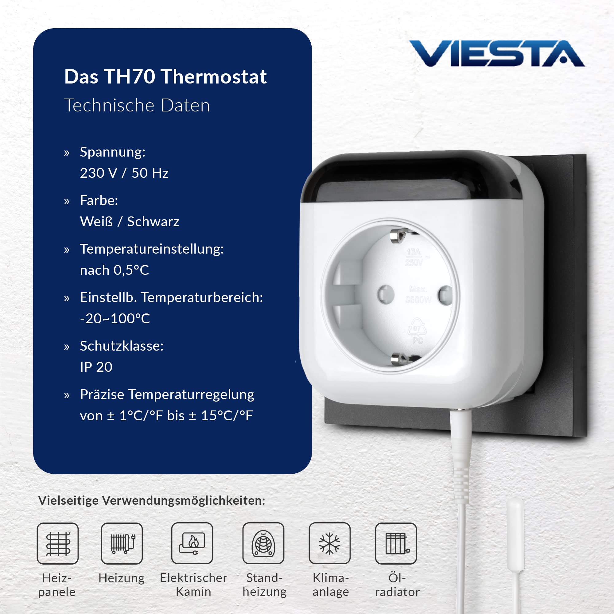 TH70 WiFi Steckdosenthermostat - Smart Heizungsregler 230V 3450W - App & Sprachsteuerung Für Elektroheizungen