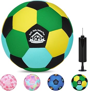 Indoor Soccer Ball Size 3 Silent Soccer Balls Gifts for Beginners, Soft Foam House Training Balls, Lightweight Soccerball with Pump for Home Practice