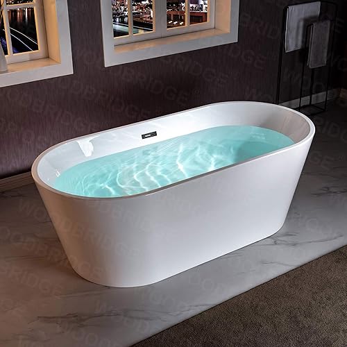Miniatura 5 de WOODBRIDGE Bañera de remojo acílico independiente de 67 pulgadas con blanco, drenaje y desbordamiento en mate, BTA1513-MB-Drain y almohada O+, negro
