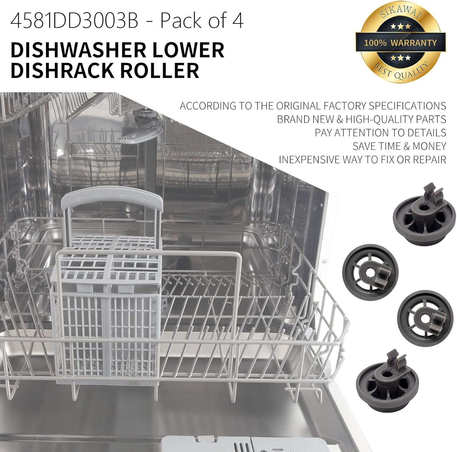 Upgraded 4581DD3003B Dishwasher Rack Wheels Lower Rack Assembly by