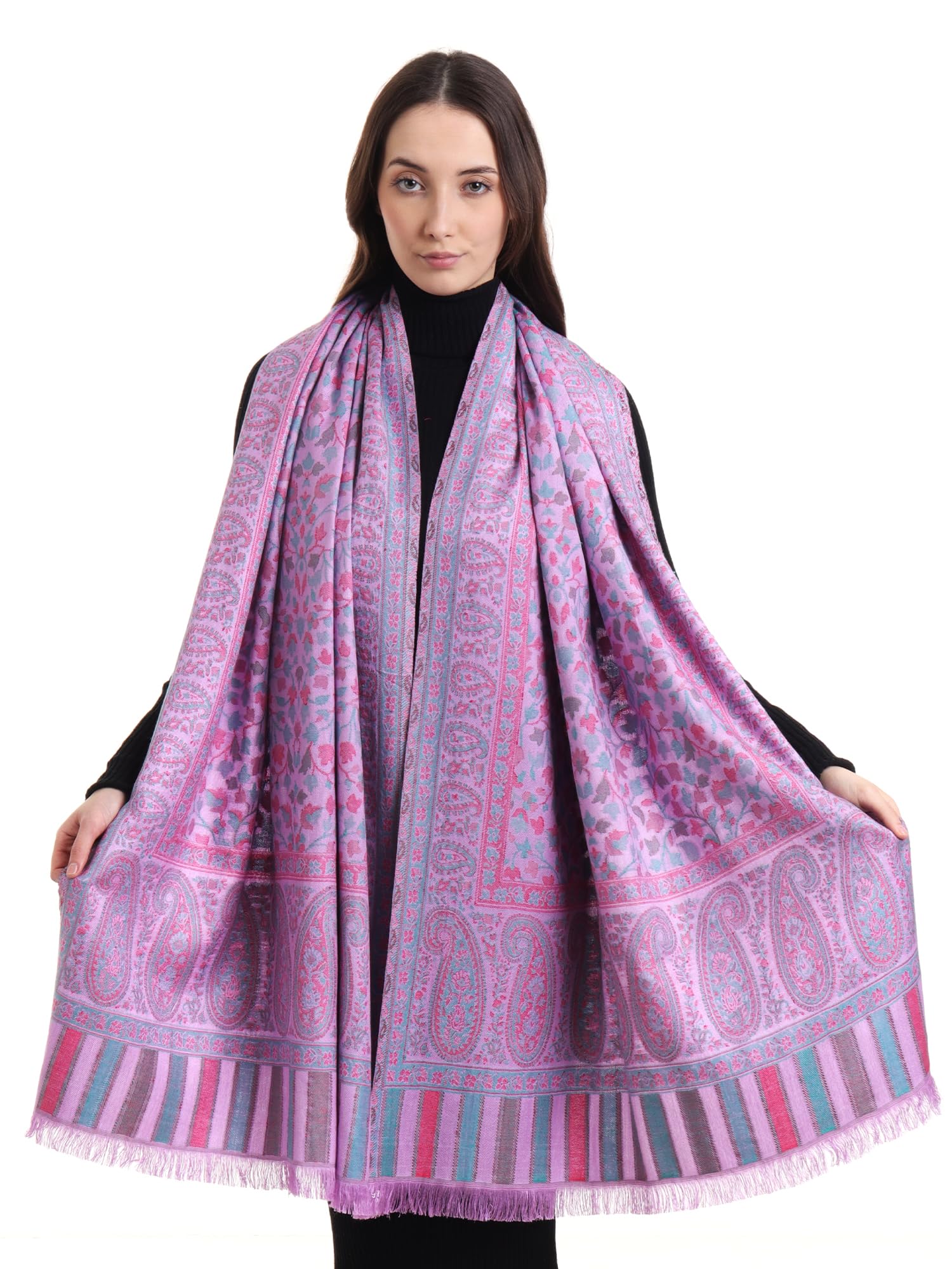 eh Handloomed Pashmina Stole milticolor KANI weave in Floral & Paisley. stole, scarf, wrap-picture-38