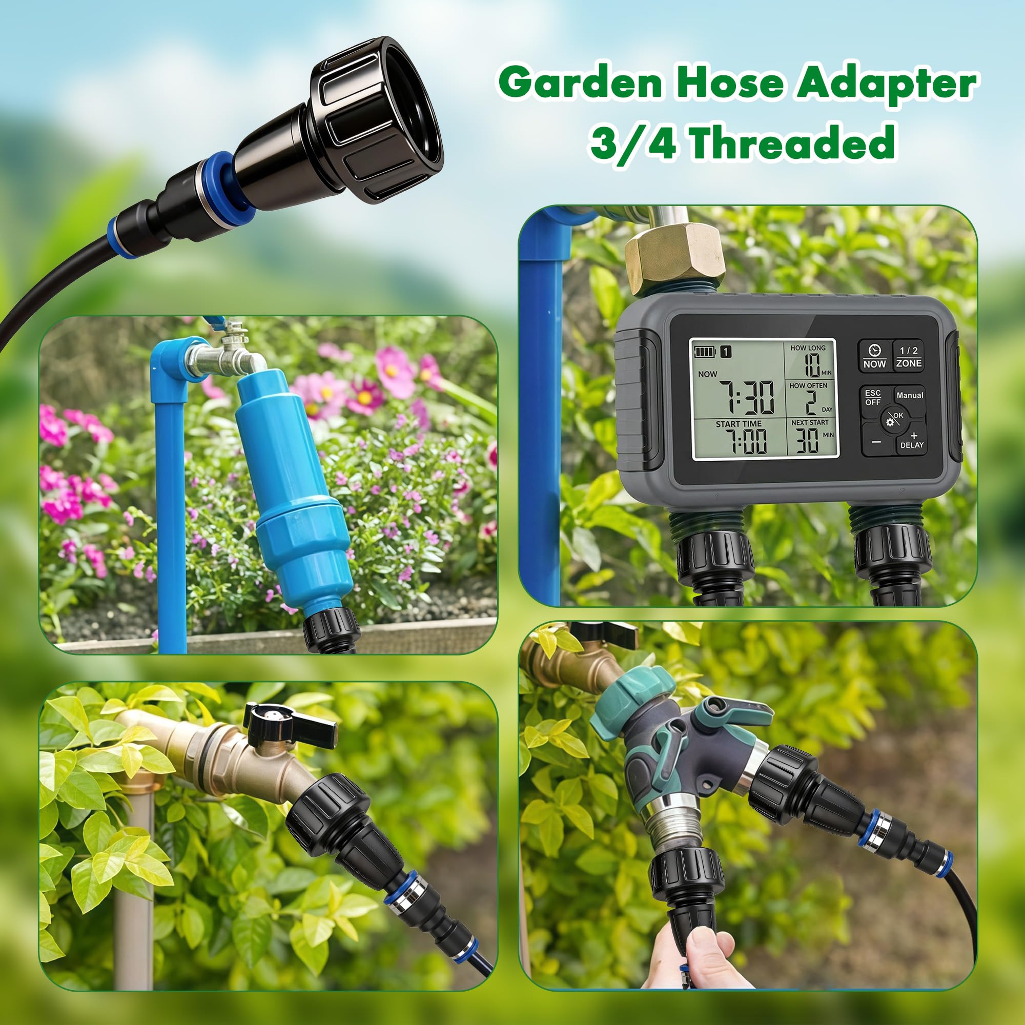 Sistema di irrigazione a goccia regolabile a 360°, sistema di irrigazione da giardino con 15 ugelli, irrigatore d'acqua per giardino, cortile, prato, serra, piante, sistema di nebulizzazione
