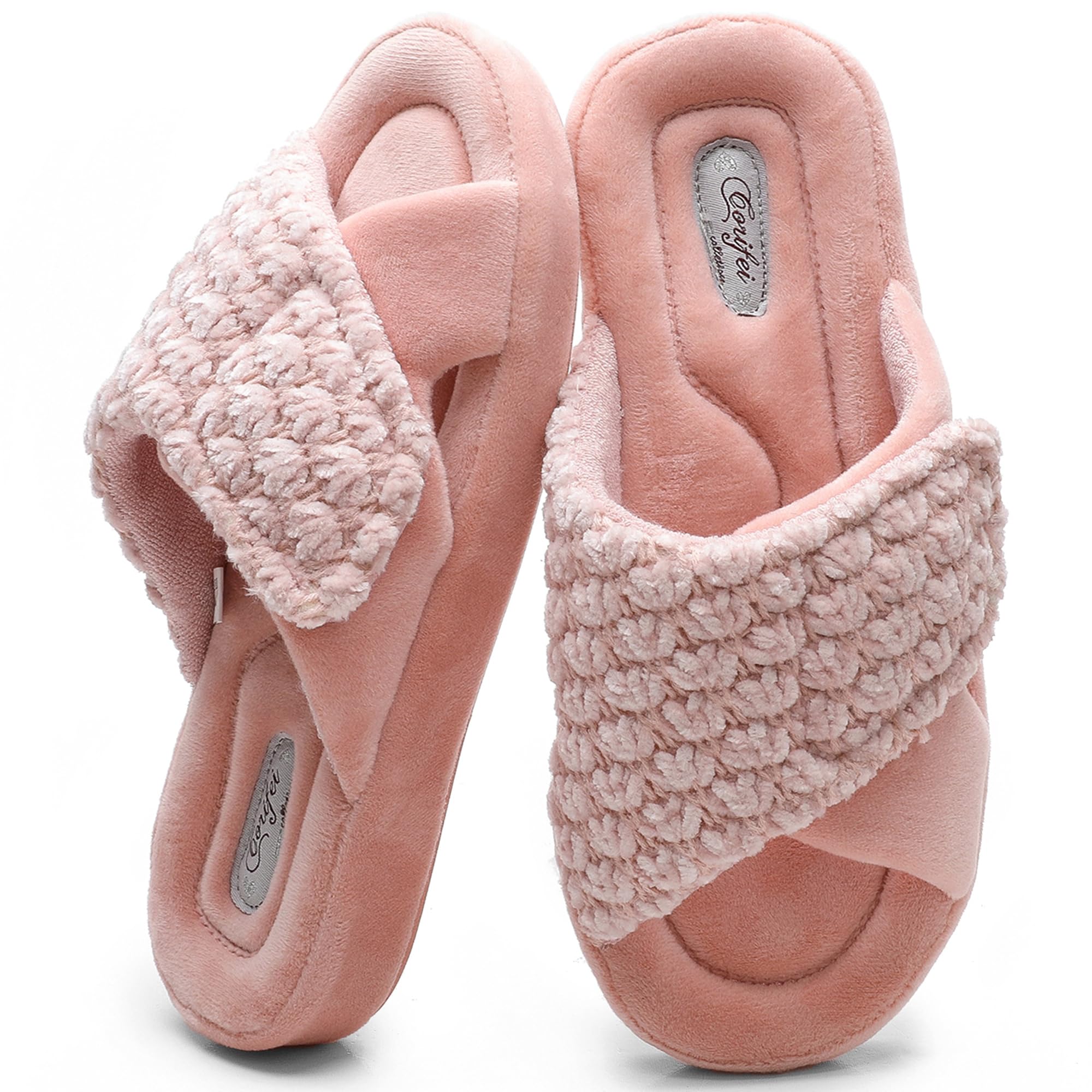 CORIFEI Women's Orthotic Slippers with Arch Support Adjustable Orthopedic Slipper Memory Foam Ladies House Shoes Indoor Slip On for Plantar Fasciitis