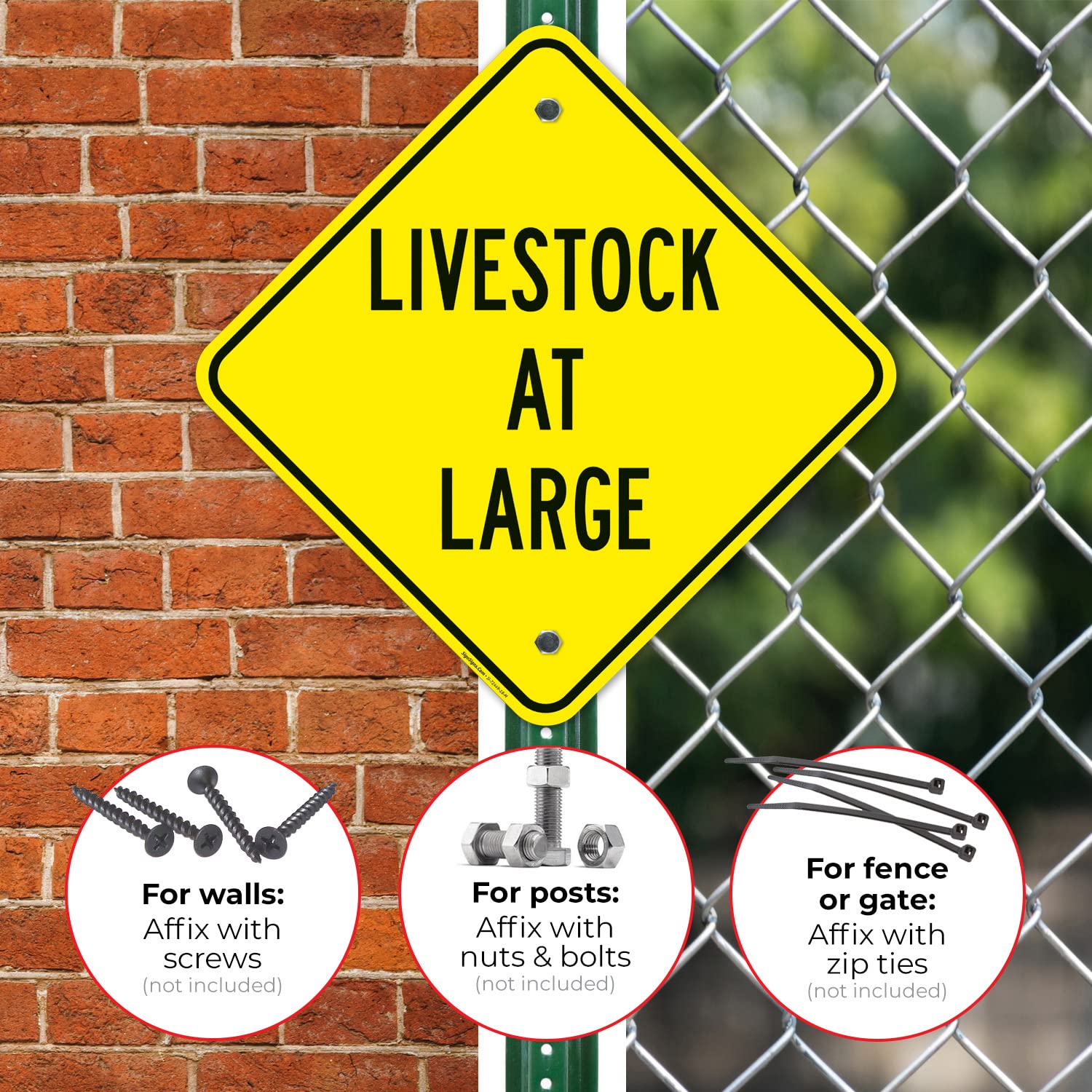 Livestock at Large Sign, 18x18 Inches, Rust Free .063 Aluminum, Fade Resistant, Made in USA