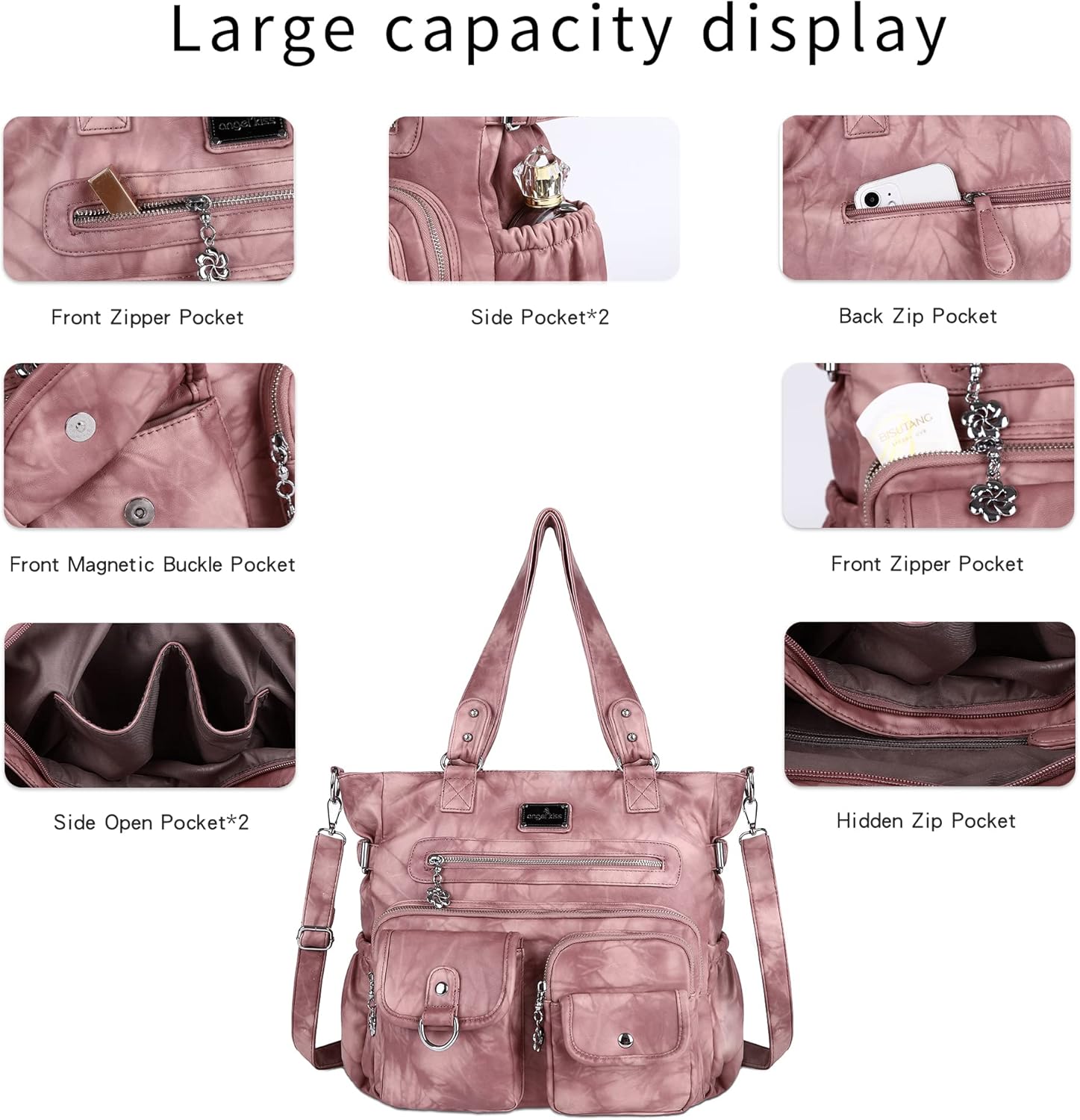 Angelkiss Purses Handbags for Women PU Tote Satchel Bags for Women Pockets Shoulder Bags… | PU, Bags, Pockets