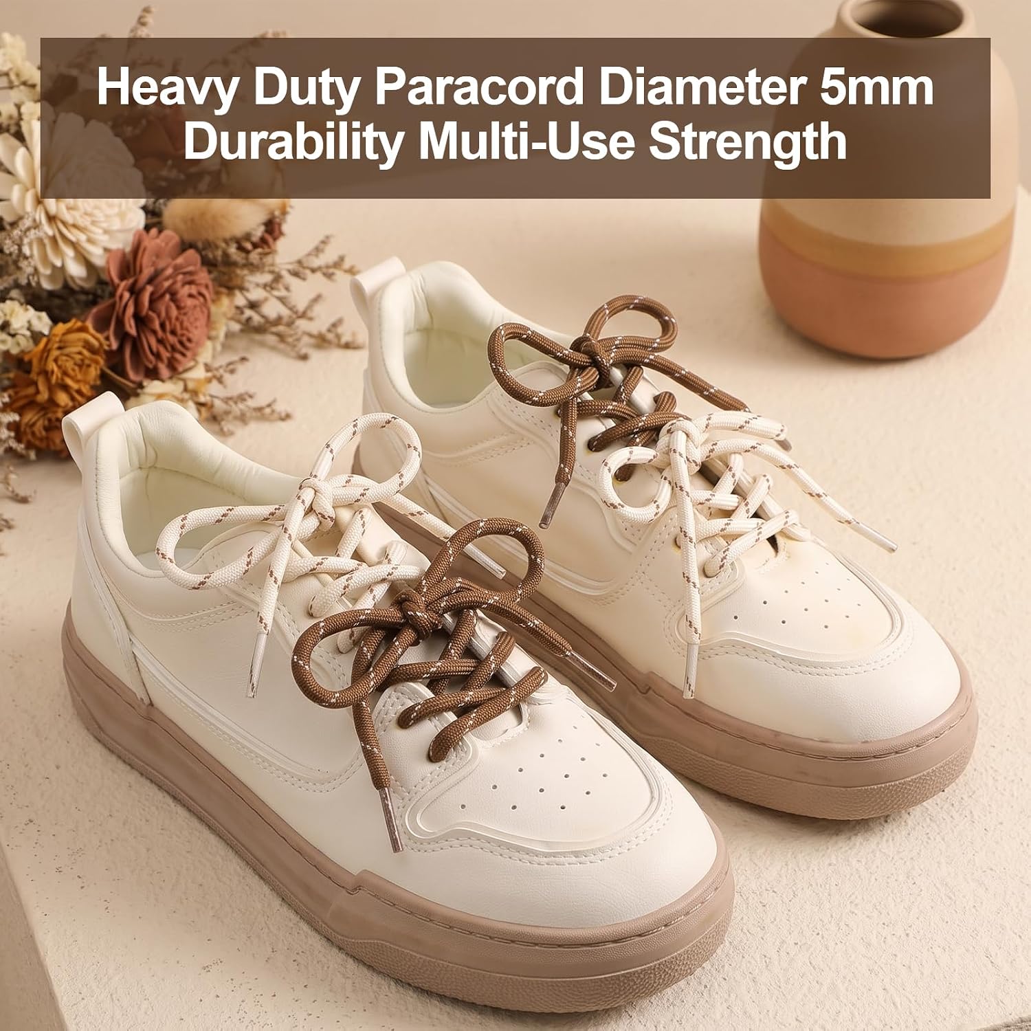 Amabro 2 Pair Paracord Rope Shoelaces for Sneakers Boots Hiking Two-color