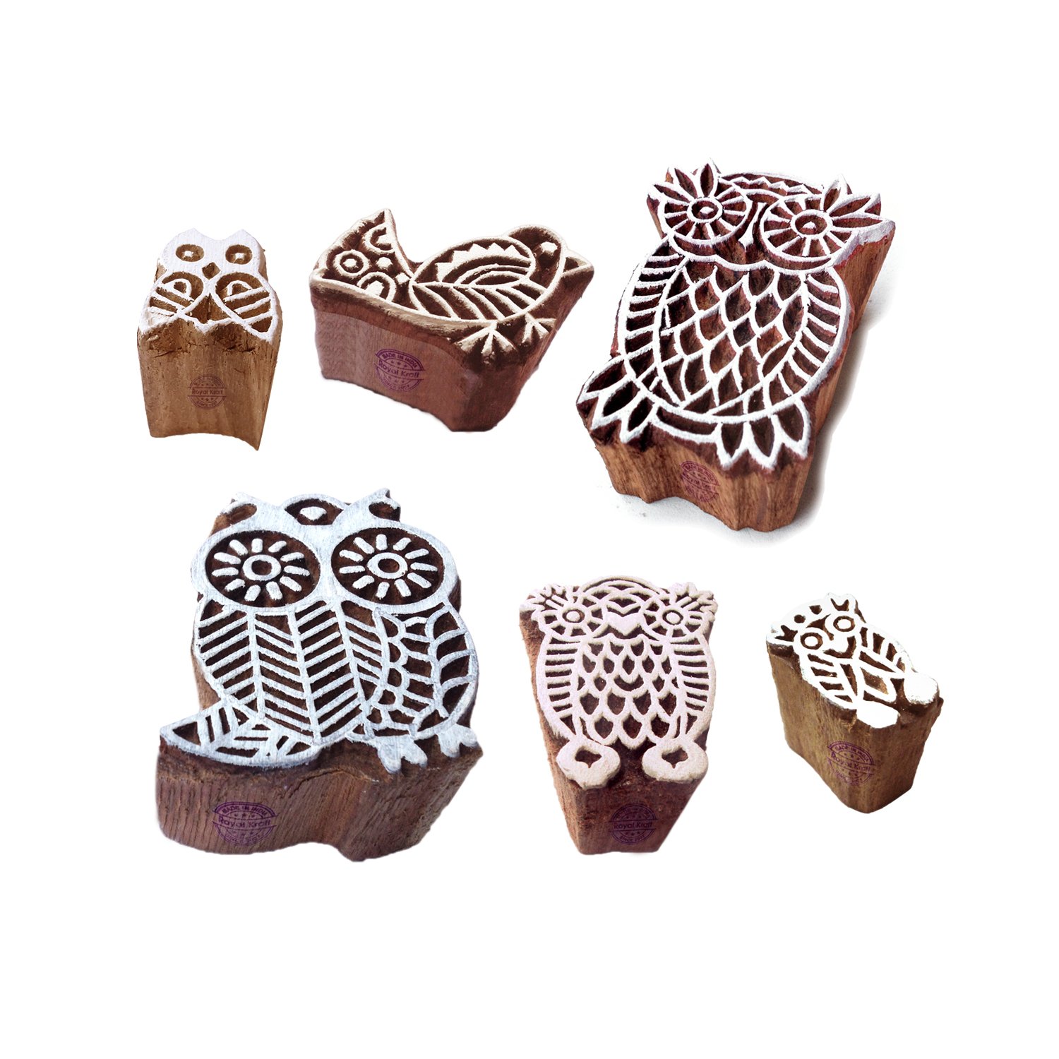 Clay Printing Stamps Arty Crafty Owl Bird Design Wood Blocks (Set of 6)