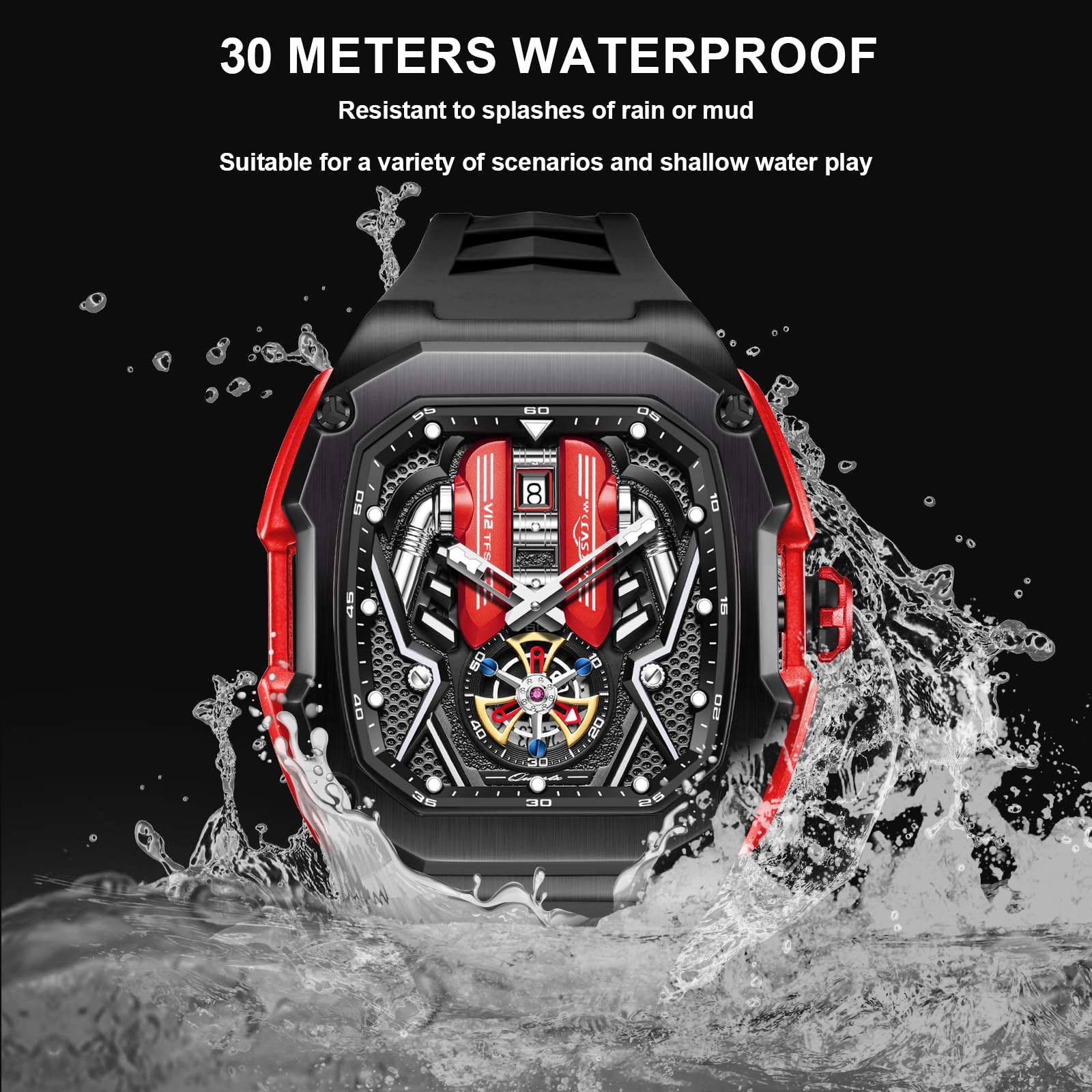 Mens Watches, Wrist Watches Luminous Design, Big Face Fashion Quartz Black Watch 30ATM, Casual Watch for Men Unique Gifts for Men — view 7