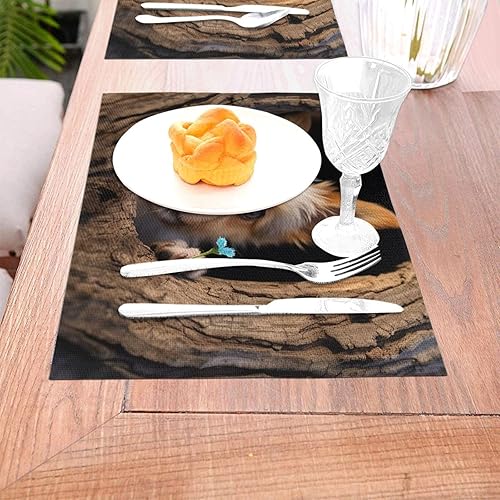 Miniatura 3 de 6 PCS PVC Placemats Set Place Mats A Puppy Sitting in a Tree Hole Non-Slip Weave Place Mats 12" x 18" Farmhouse Table Mat Set for Family Dinners