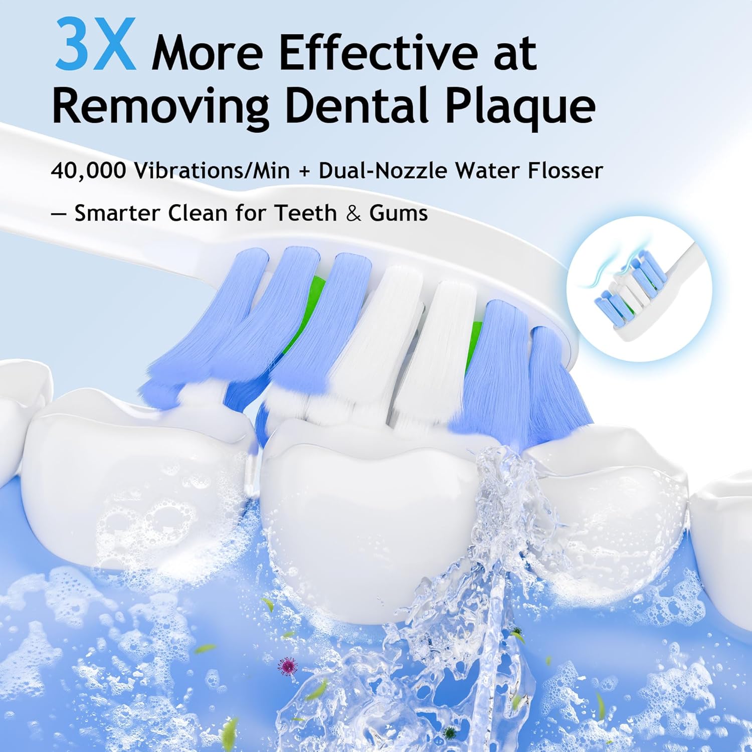 Pinkart 3 in 1 Electric Toothbrush with Water Flosser Combo for Adults, Toothbrush Flosser Combo in One, 8 Brush Heads, Flosser Tip, 180ML Water Tank, Rechargeable Portable Oral Irrigator (White)