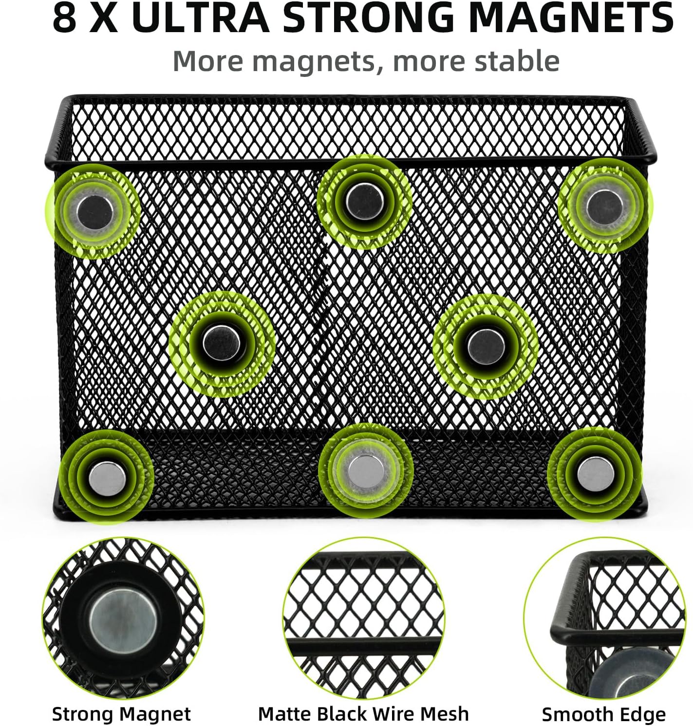 Neudeco Magnetic Locker Organizer and Accessories, Wire Mesh Magnetic Storage Basket, Magnetic Holder for Dry Erase Markers, Strong Magnet Pen Holder for Fridge School, Black, Pack of 6