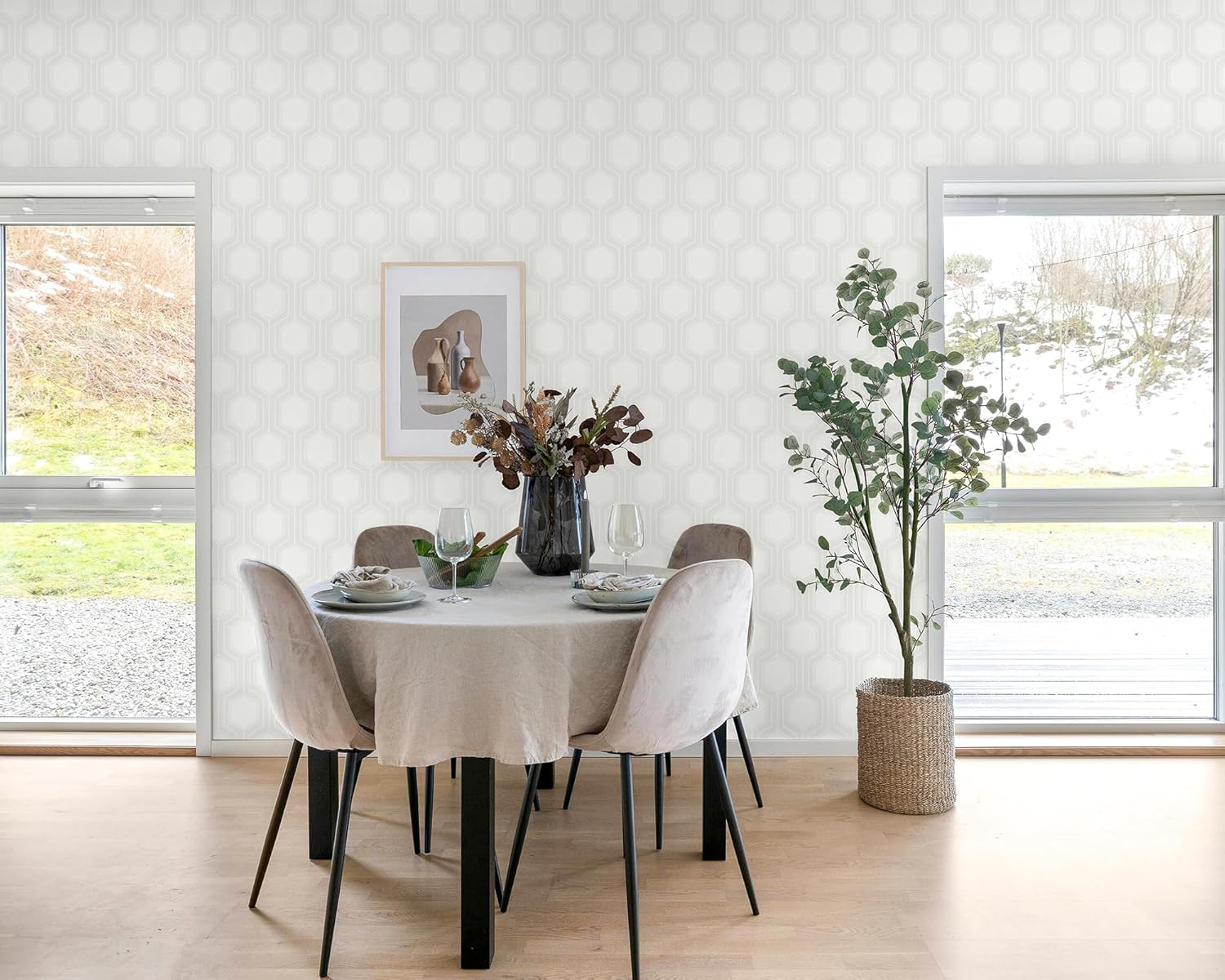 Tomete Modern Peel and Stick Wallpaper, Geometric Boho Wall Paper, Light Gray White Contact Paper for Cabinets Drawers, Removable Wall Covering for Living Room, Waterproof, Vinyl 393in L 17.3in W
