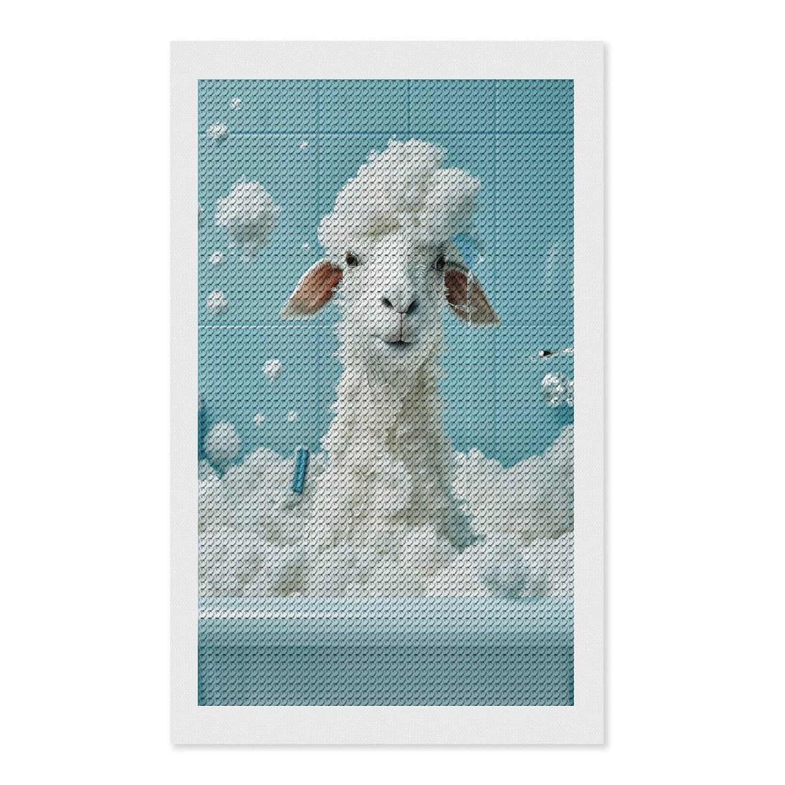 Junmoney Sheep in A Bubble Bath DIY Diamond Art Canvas Kit 12"x20", Farmhouse Decor, Vintage Style Decor, Handmade Wall Decor, Canvas Picture