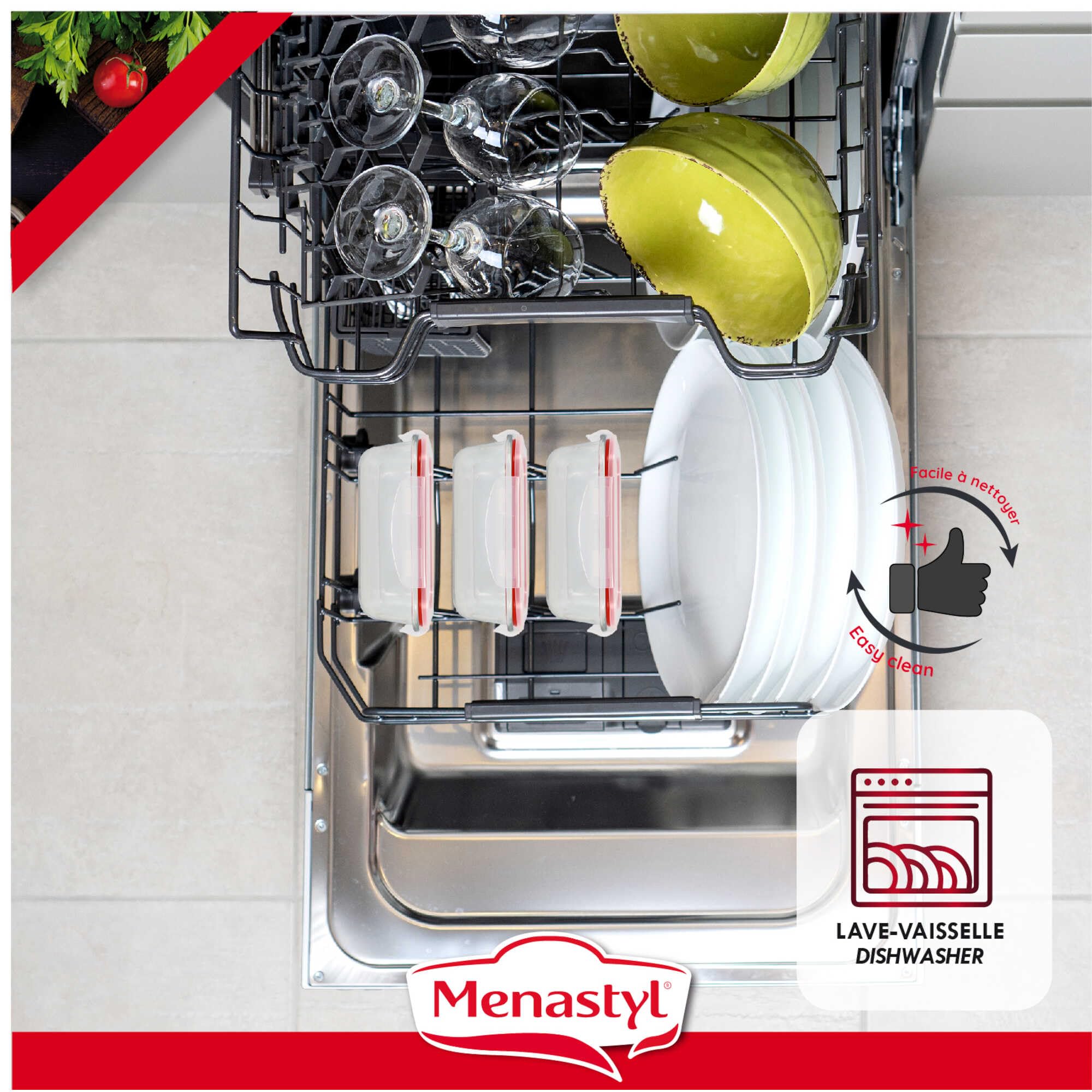 MENASTYL - Set di 6 contenitori ermetici in vetro borosilicato Clementine con coperchi - 630 ml - Impilabili - Ideale batch cooking - 6014015