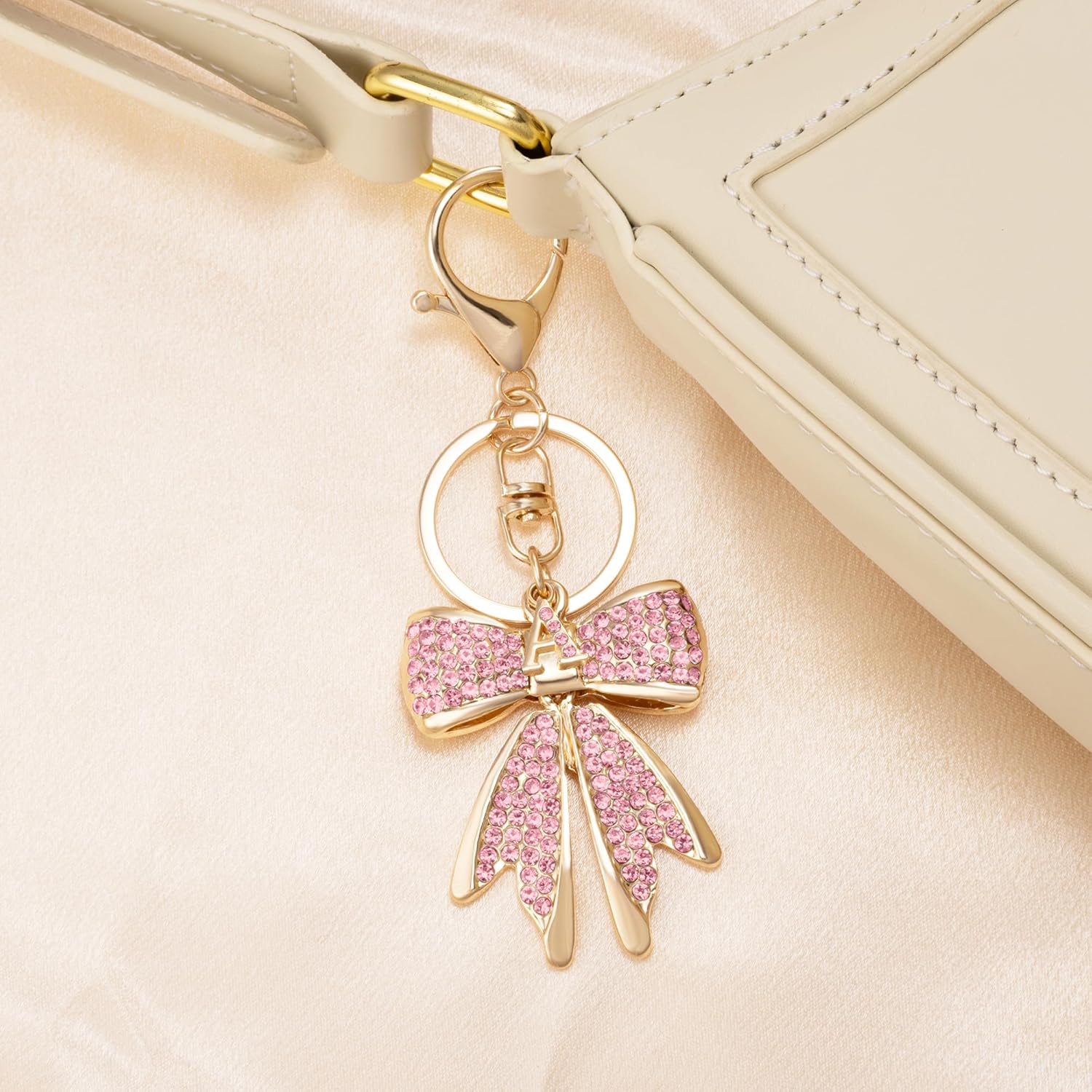 XGALBLA Sparkly Cute Initial Letter Rhinestone Bow Keychain for Women Gold Tone Bag Charms Coquette Aesthetic Purse Charms - Image 3