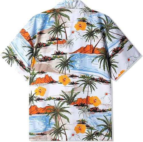 Vista 2 de SILKWORLD Camisas hawaianas para hombre, de manga corta, informales, con botones, para playa, tropicales, para vacaciones