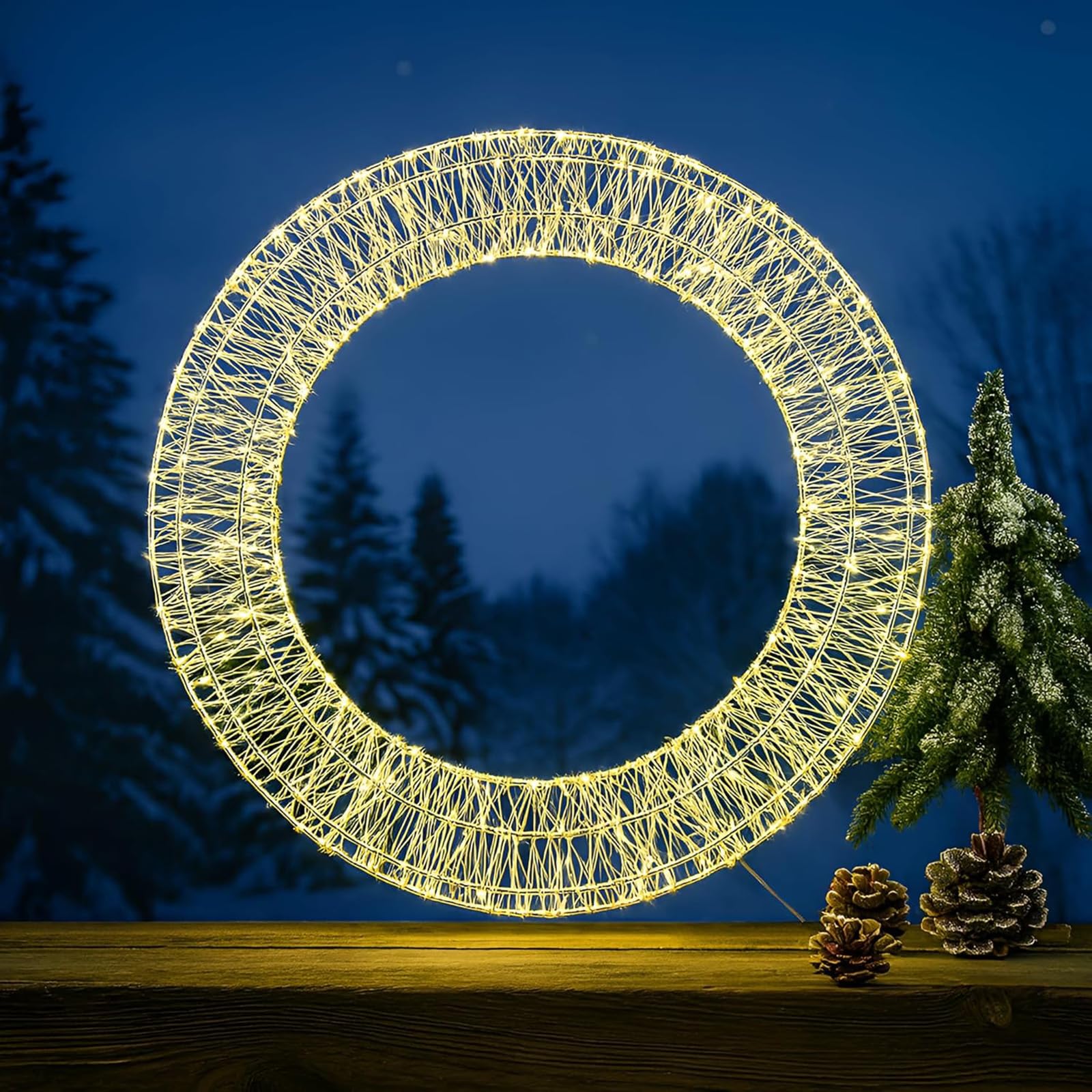 LED Lichterkranz 50 cm 1440 LEDs Warmweiß Timer Weihnachtskranz Leuchtkranz | BURI LED-Drahtkranz IP44 für Tür, Fenster und Außenbereich mit Timer als stimmungsvolle Weihnachtsbeleuchtung außen