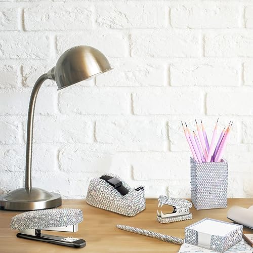 Miniatura 6 de 10 piezas de accesorios de oficina brillantes para escritorio, juego de suministros de oficina de cristal brillante, kit de accesorios de
