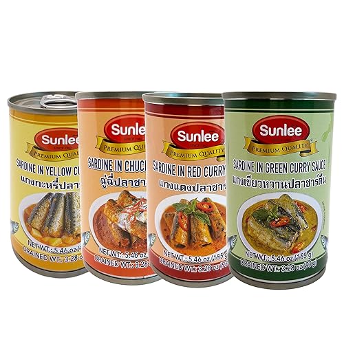 Sunlee Sardina en curry tailandés 5.5 oz (155 g) Paquete de 8 (curry surtido rojo, verde, amarillo, chu chee)