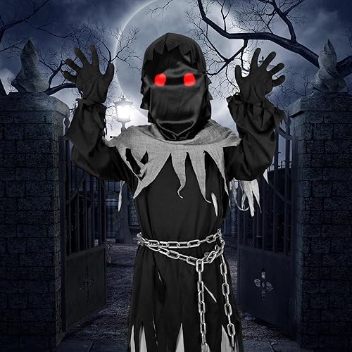 Miniatura 6 de Disfraces de Halloween para niños, conjunto de parca, juguetes de regalo para niños de 5 a 14 años, disfraz de fantasma aterrador para cosplay,