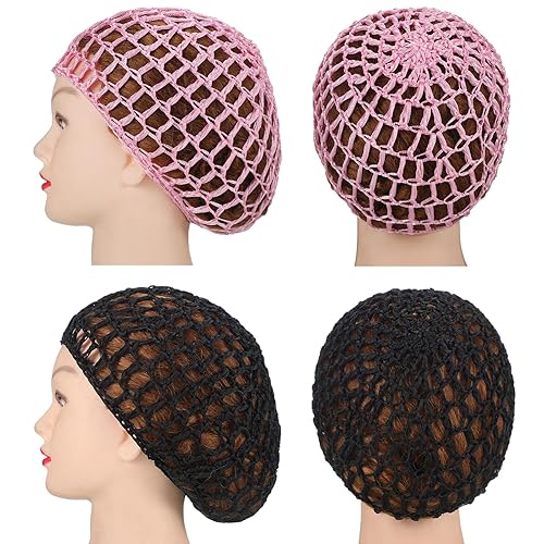 Miniatura 24 de Geyoga 4 piezas de malla de ganchillo para el pelo de rayón tejido de red gruesa y corta para mujer, adorno para dormir, Negro - Negro