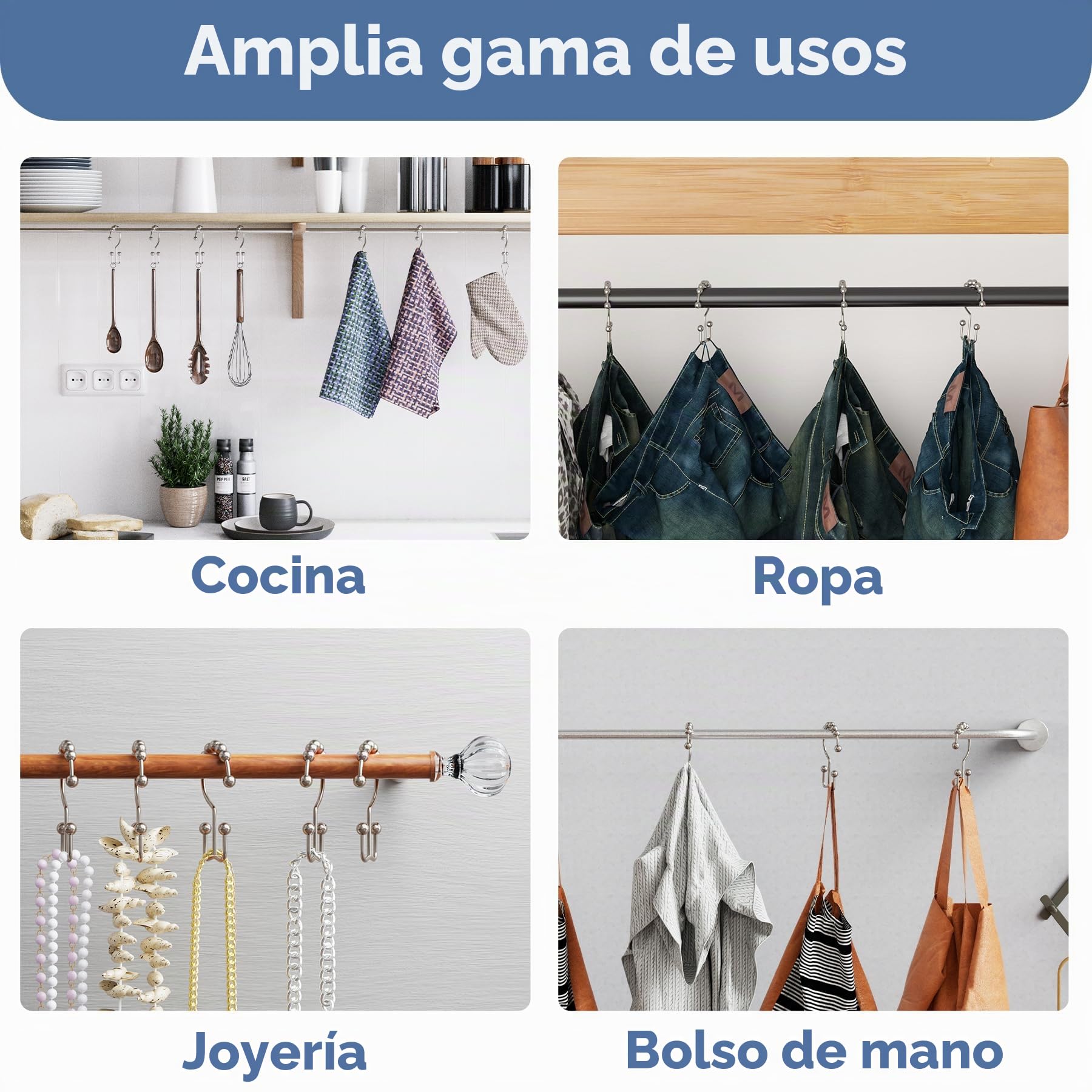 Titanker - Juego de 12 ganchos dobles antideslizantes para ducha, de metal antioxidante
