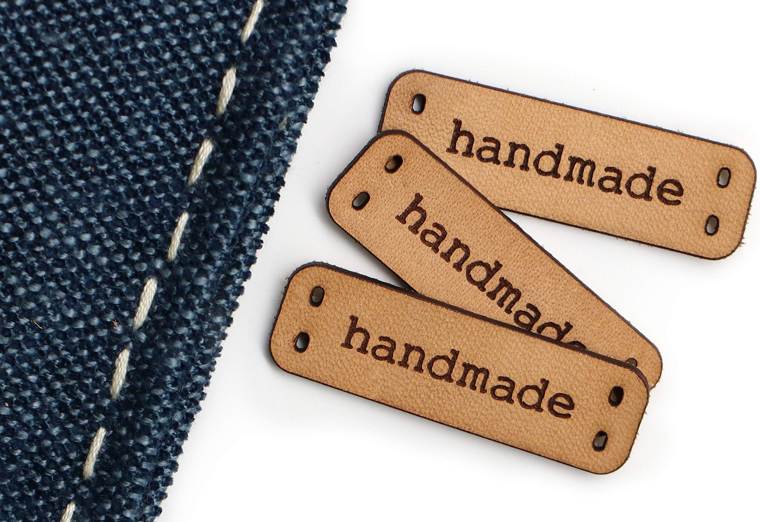 3DP Handmade Leather Labels C | 15 pcs | Exclusive engraved genuine italian leather tags