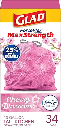 Glad Tall Kitchen Trash Bags 13 Gallon, MaxStrength Cherry Blossom Garbage Bags,