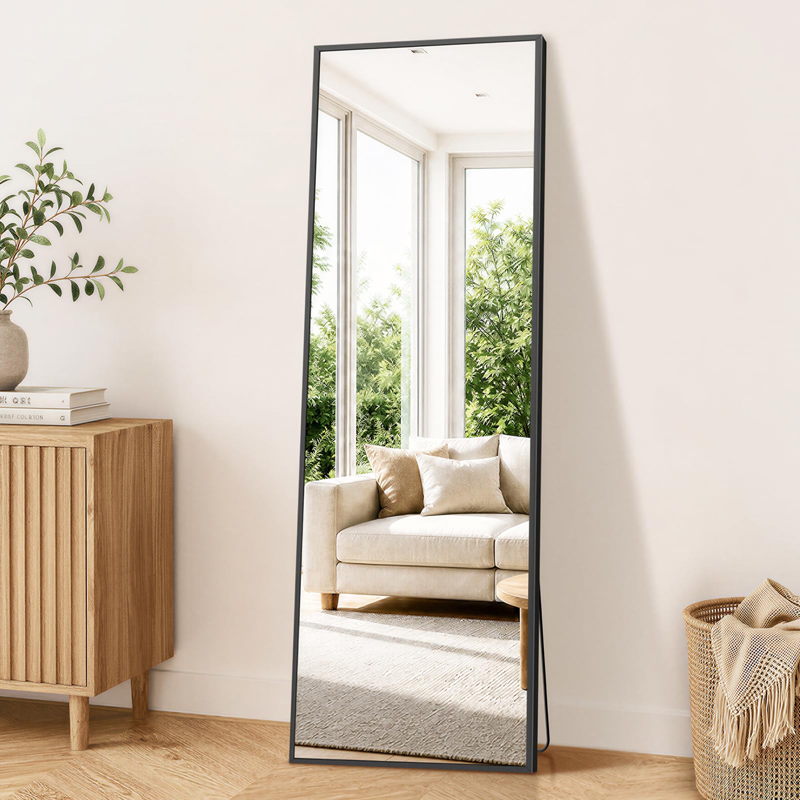 XRAMFY Full Length Mirror 150x40 cm,Full Body Mirror Free Standing, Hanging or Leaning, Floor Mirror Tempered Glass for Bedroom, Living Room, Cloakroom Rectangle Minimalist Modern Black