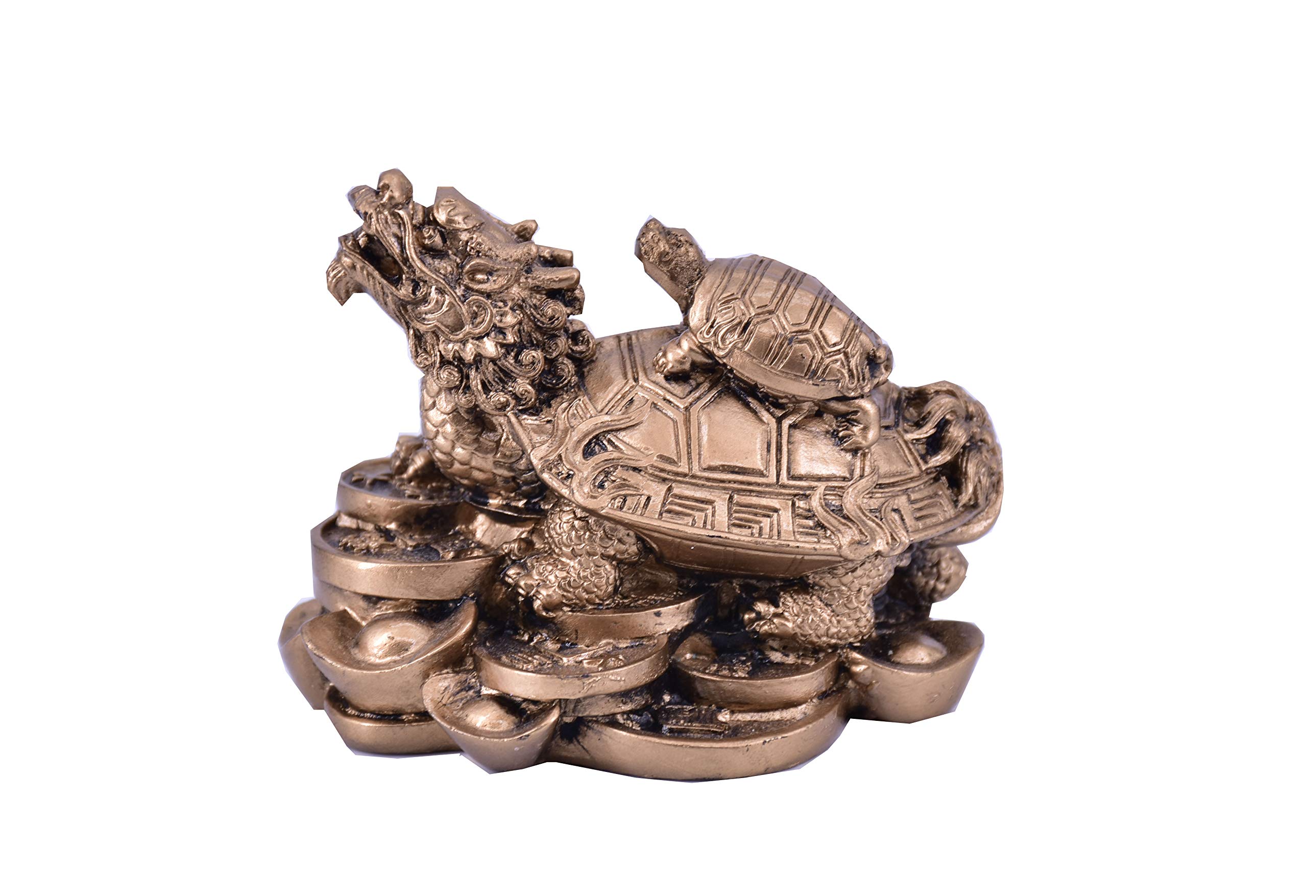 LHR trading inc Feng Shui Dragon Turtle Wealth Protection Statue Figurine (Gold)