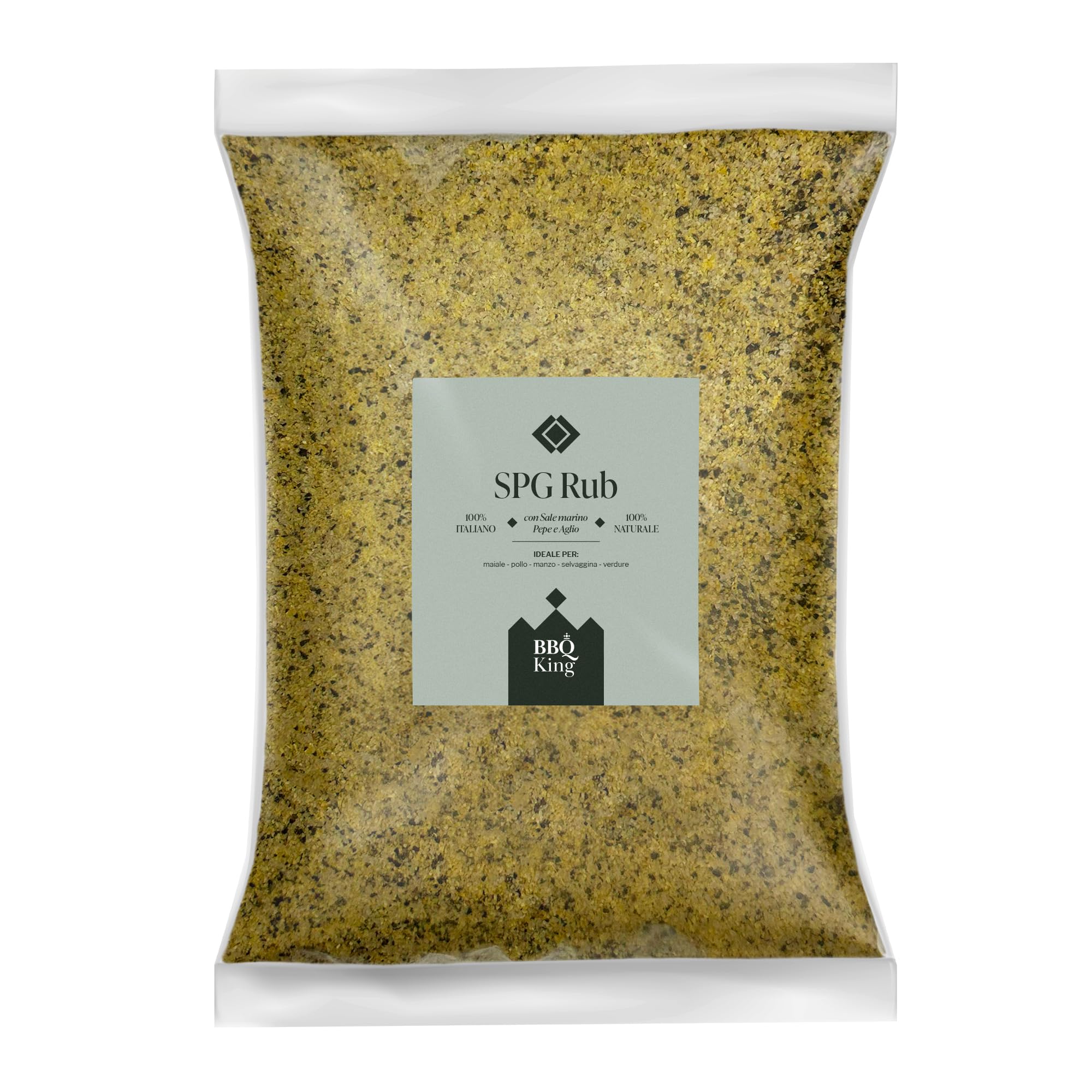 BBQ KING - S.P.G. Rub Confezione da 1Kg, Salt Pepper Garlic Dry Rub Bbq Ideale per Barbecue e Grill, Set Spezie Cucina 100% Made in Italy, Miscela di Spezie a Base di Sale, Pepe ed Aglio