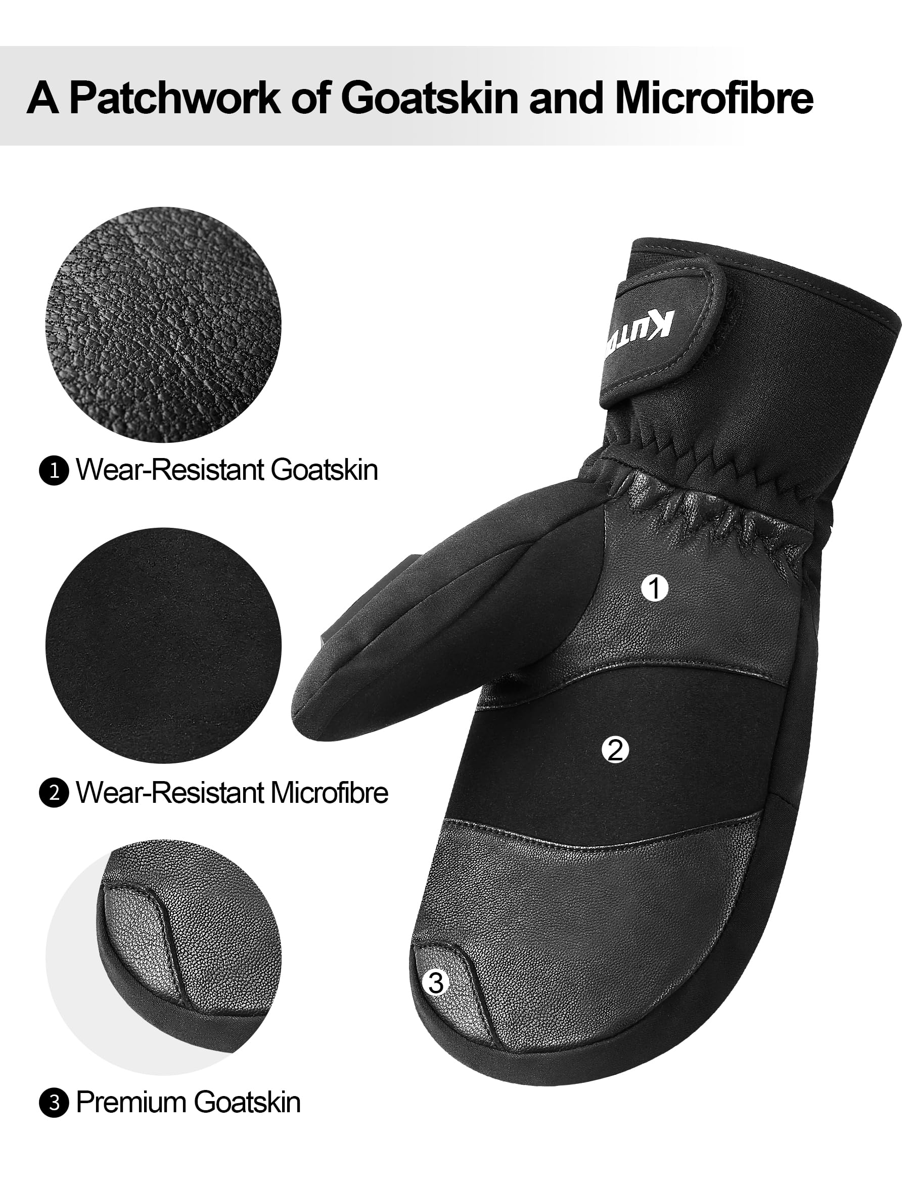 KUTOOK Guanti da Sci e Snowboard Professionale Guanti Invernali Impermeabili Antivento e Resistente per Sport all'Aria Aperta