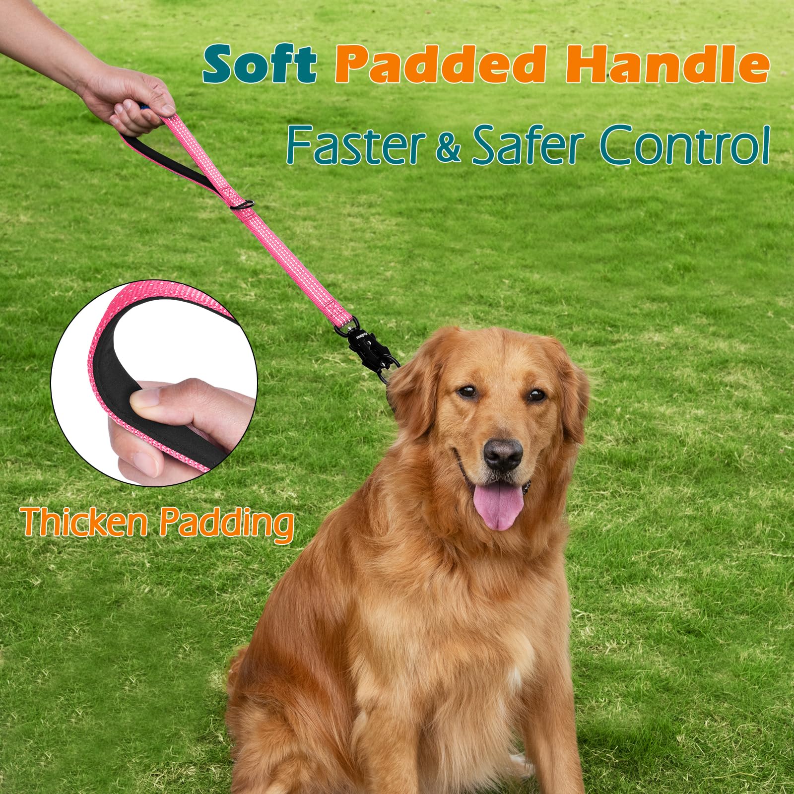 PetBonus Heavy Duty Short Dog Lead, Nylon Traffic Lead with Quick Release Clip, Comfortable Padded Handle - Image 3