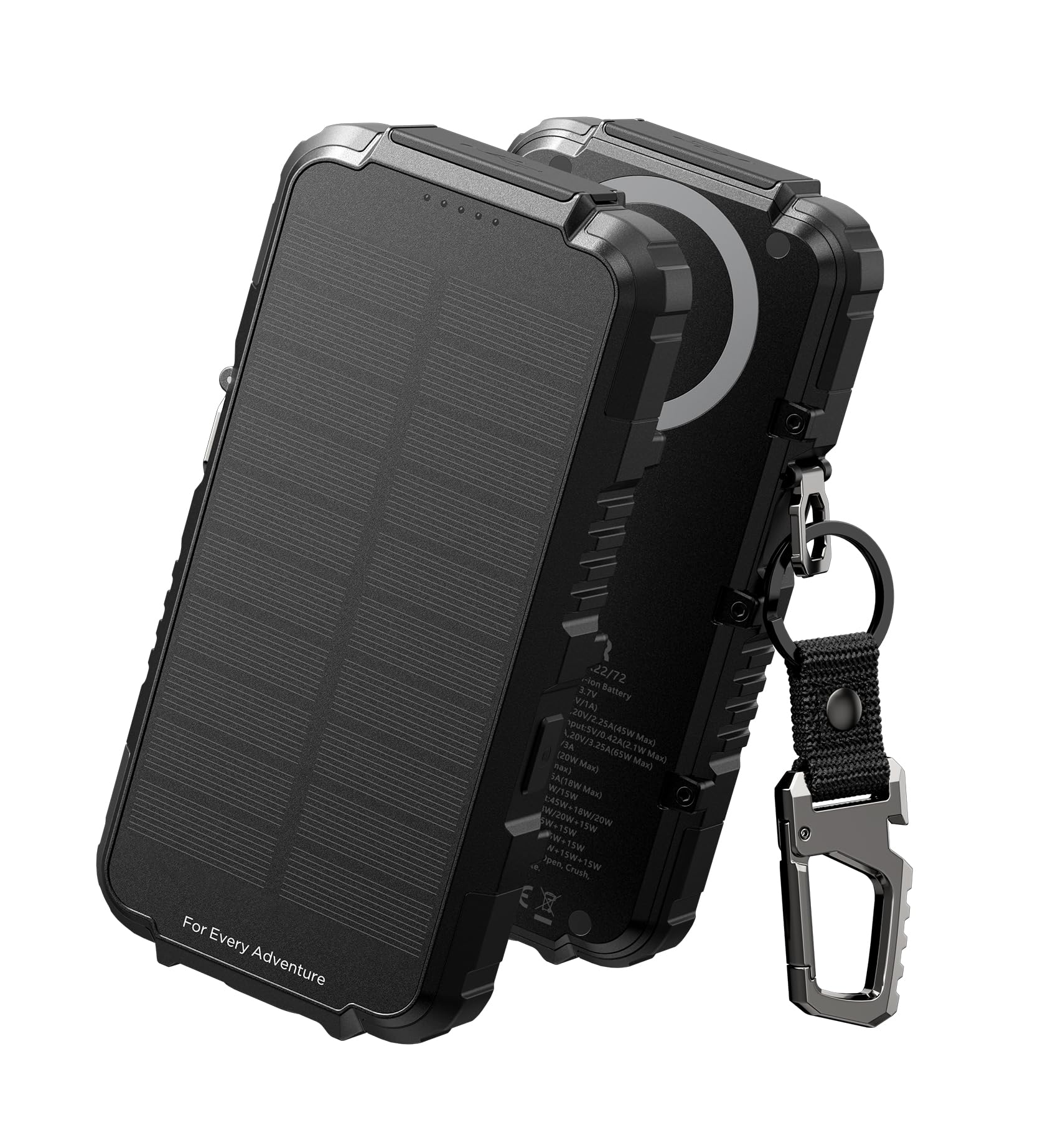 Dexnor Solar Charger Power Bank 27,000mAh, 65W Fast Charging  Powerbank External Battery Pack Portable Wireless Chargers with Flashlight